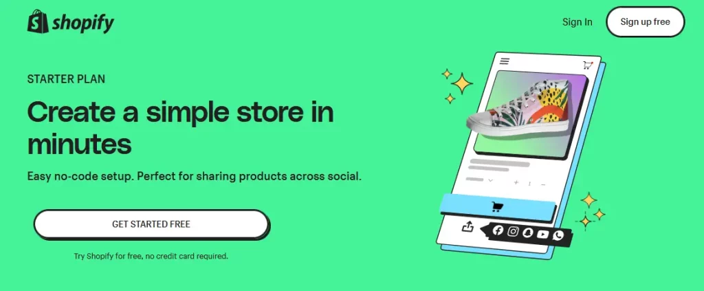 Shopify Pricing: Starter Plan